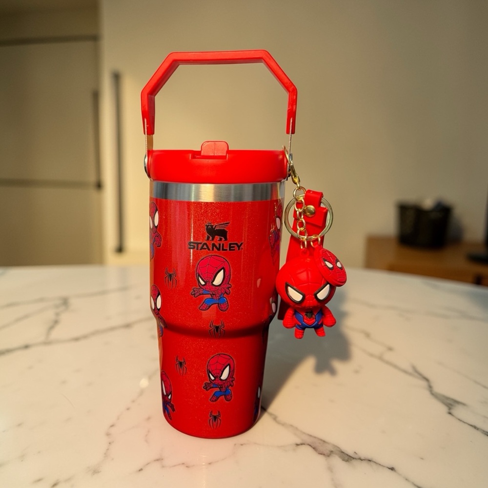 Stanley Red Tumbler with Spider-Man Keychain